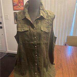 Sundance New Olive Green linen Sleeveless Button-Down Shirt NWT $118
